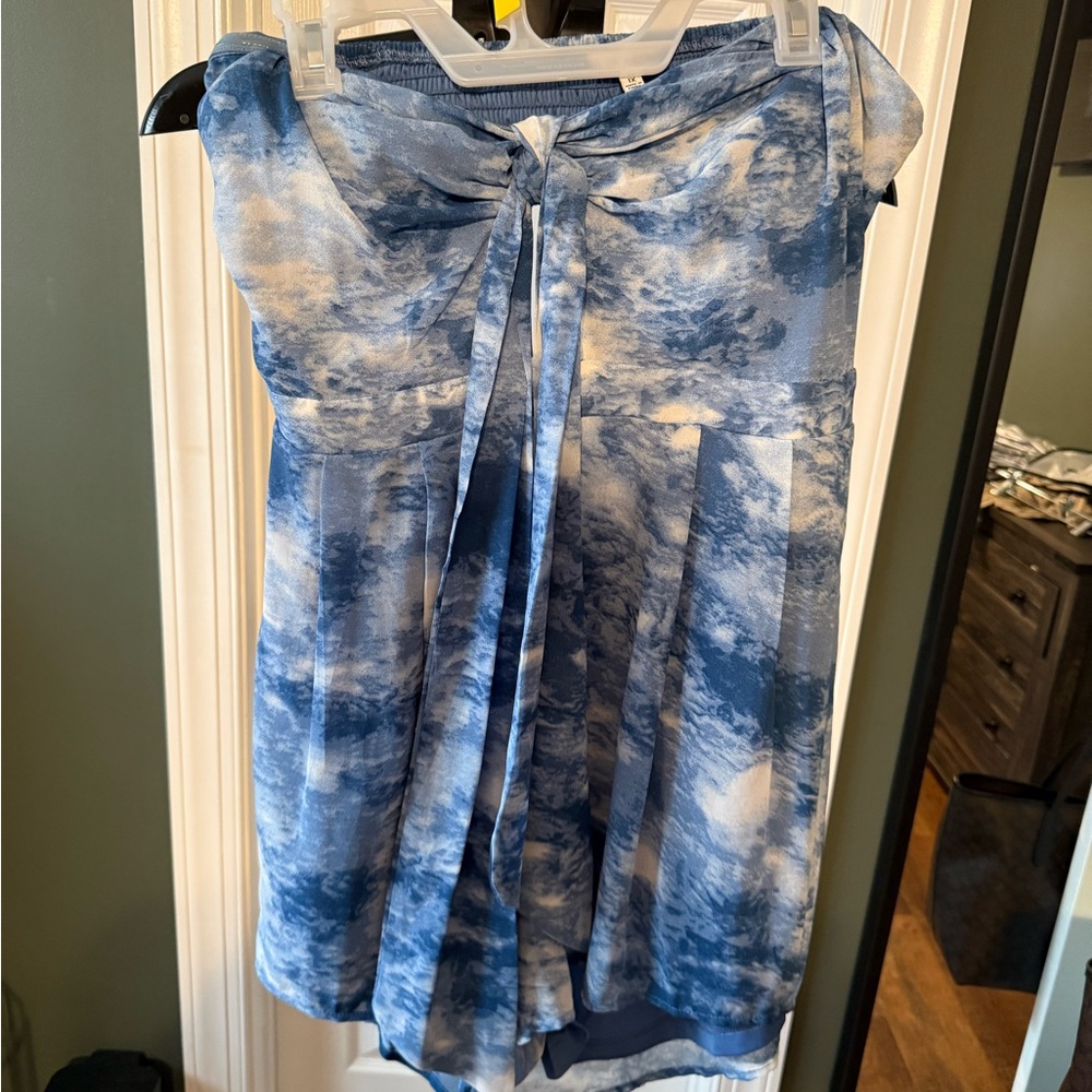 Fashion Nova Blue and White Tie-Dye Romper